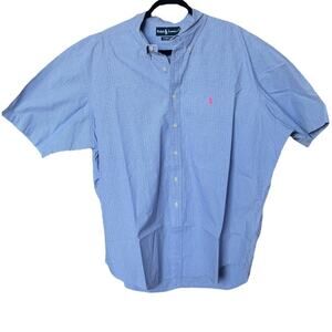 Ralph Lauren Classic Fit Pink Pony Blue Plaid Cotton Shirt Men Size XXL